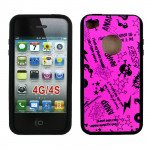 Wholesale iPhone 4 4S Rock N Roll Design Gummy Case (Pink Rock N Roll)